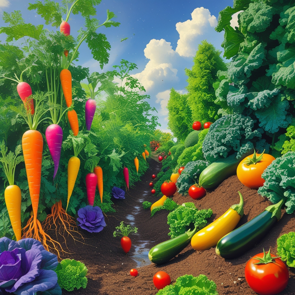 Whimsical Vegetable Expedition in a Garden – free AI stock image