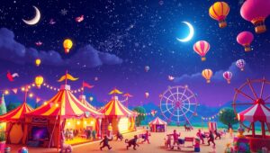Whimsical Voxel Carnival Night – free AI stock image