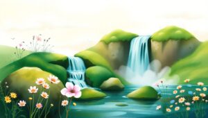Whimsical Waterfall in Watercolor – free AI stock image