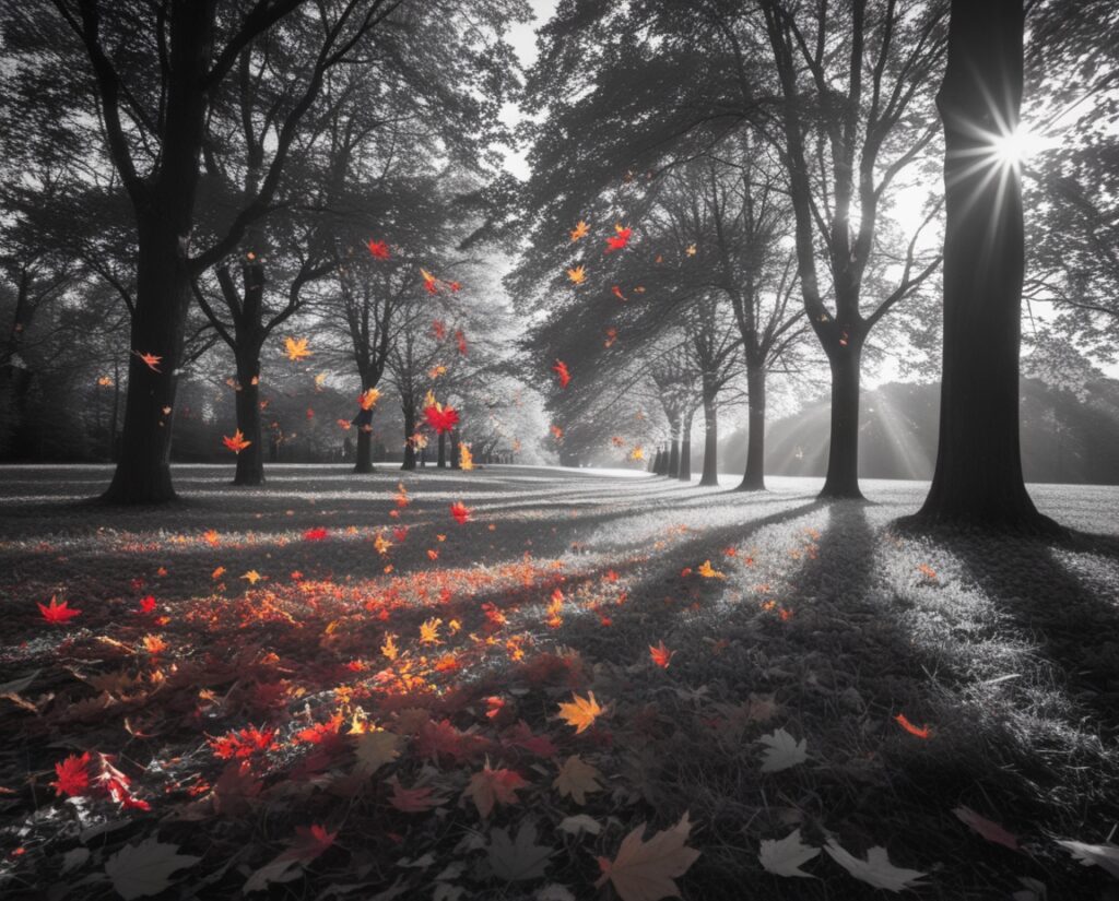 Whirling Leaves in Autumn Breeze – free AI stock image