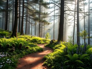 Whispering Pines in a Misty Forest – free AI stock image
