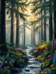 Whispering Pines in a Serene Forest – free AI stock image