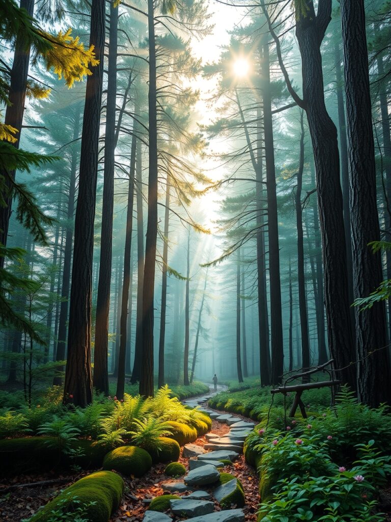 Whispering Pines in the Misty Forest – free AI stock image