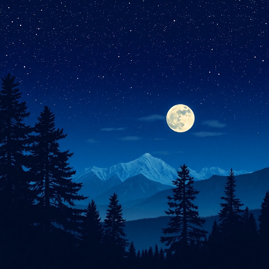 Whispering Pines Under a Starlit Sky – free AI stock image
