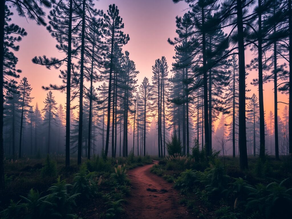 Whispering Pines Under a Twilight Sky – free AI stock image