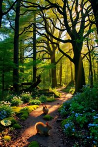 Whispering Trees in a Sunlit Forest – free AI stock image