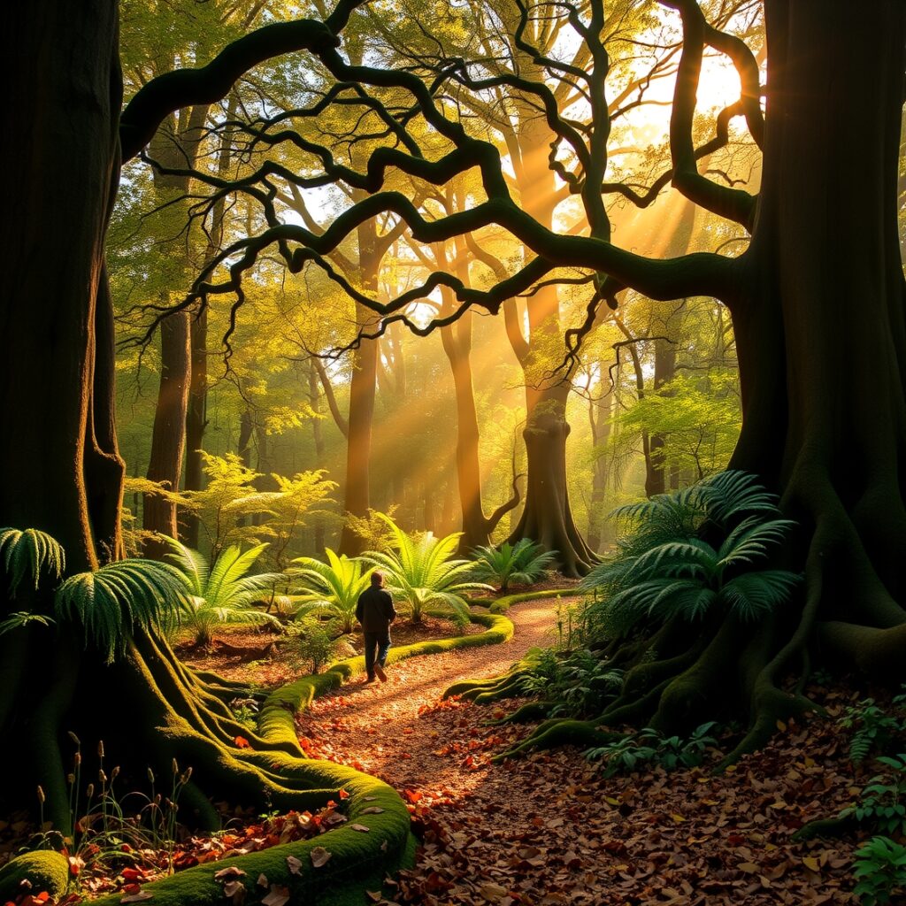 Whispers of Light in a Mystical Forest – free AI stock image