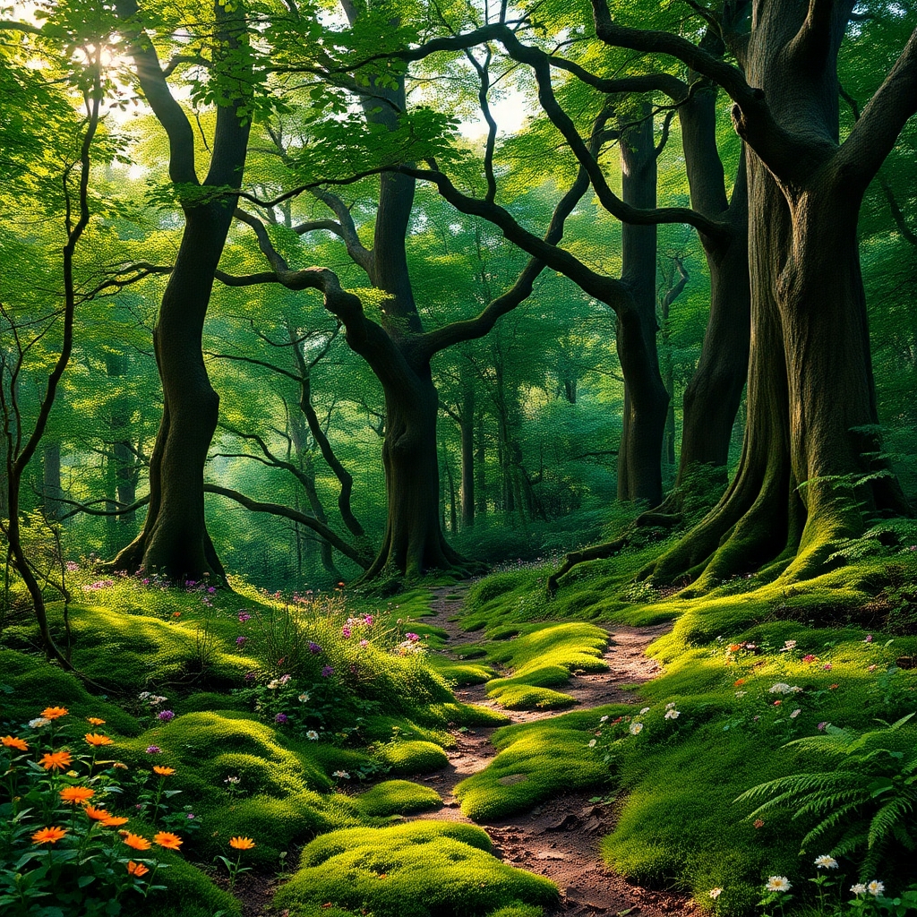 Whispers of Light in the Enchanted Forest – free AI stock image