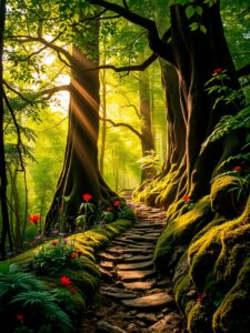 Whispers of Serenity in the Green Forest – free AI stock image