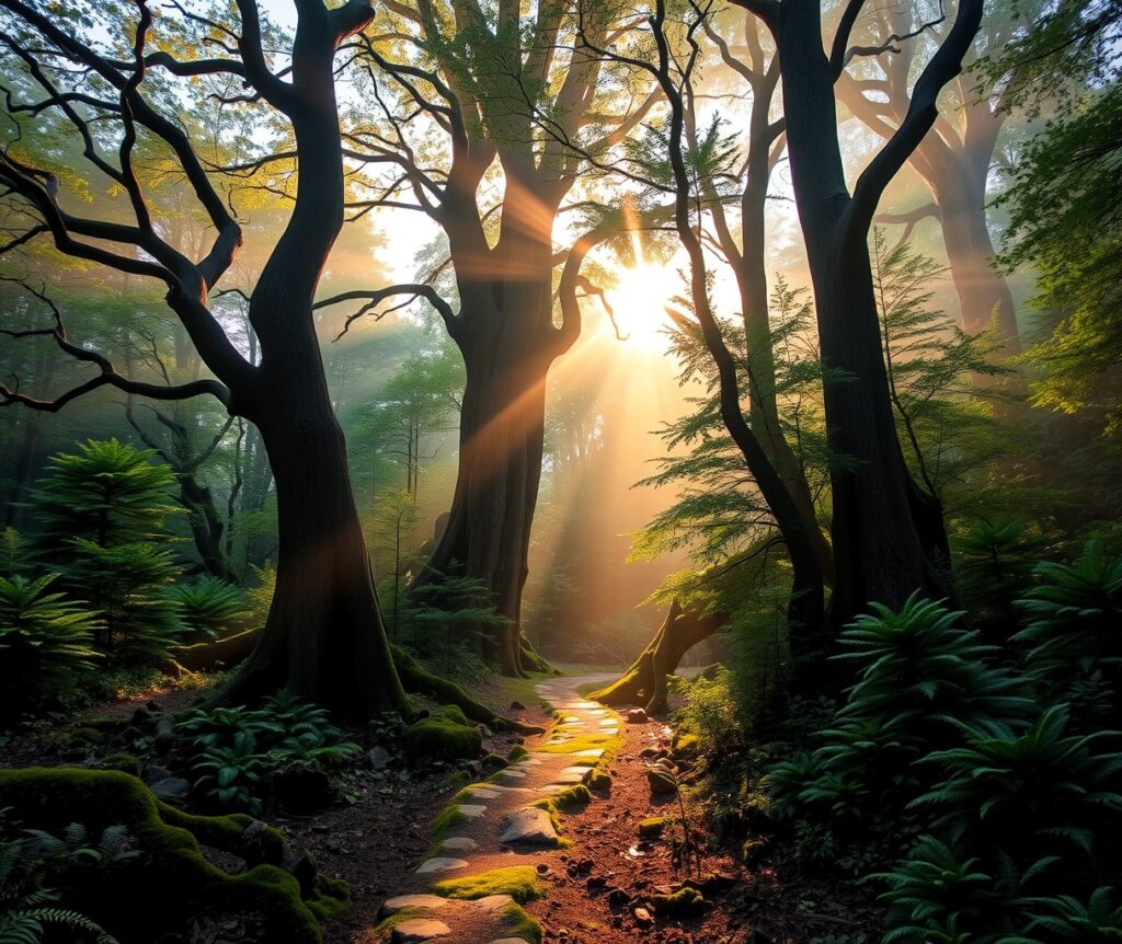 Whispers of the Enchanted Forest at Dawn – free AI stock image