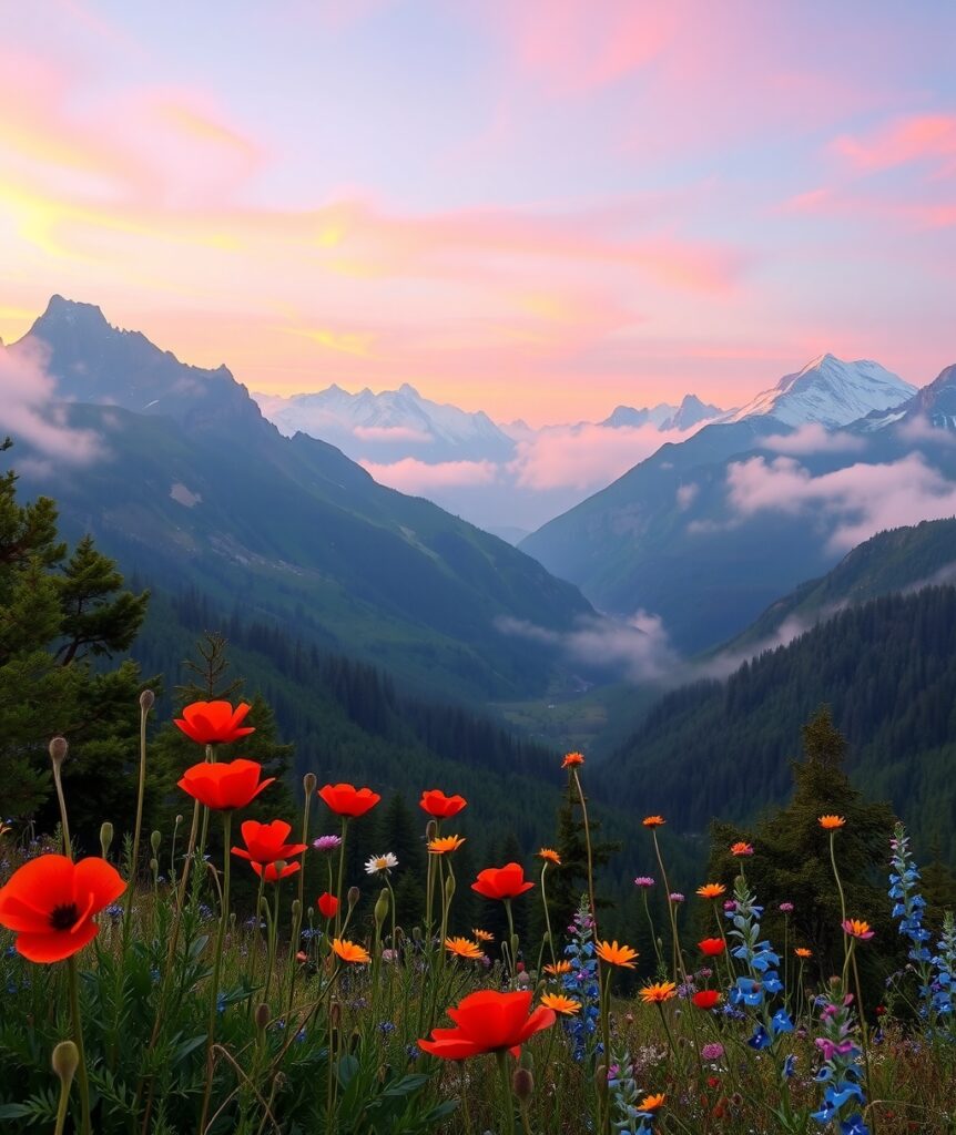 Whispers of Tranquil Mountain Valleys – free AI stock image