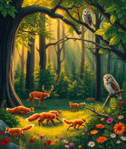 Wild Animals Roaming in Vibrant Forest – free AI stock image