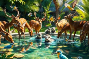 Wildlife Gathering at a Calm Oasis – free AI stock image