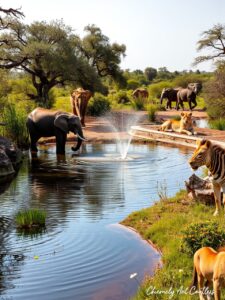 Wildlife Gathering at a Serene Waterhole – free AI stock image