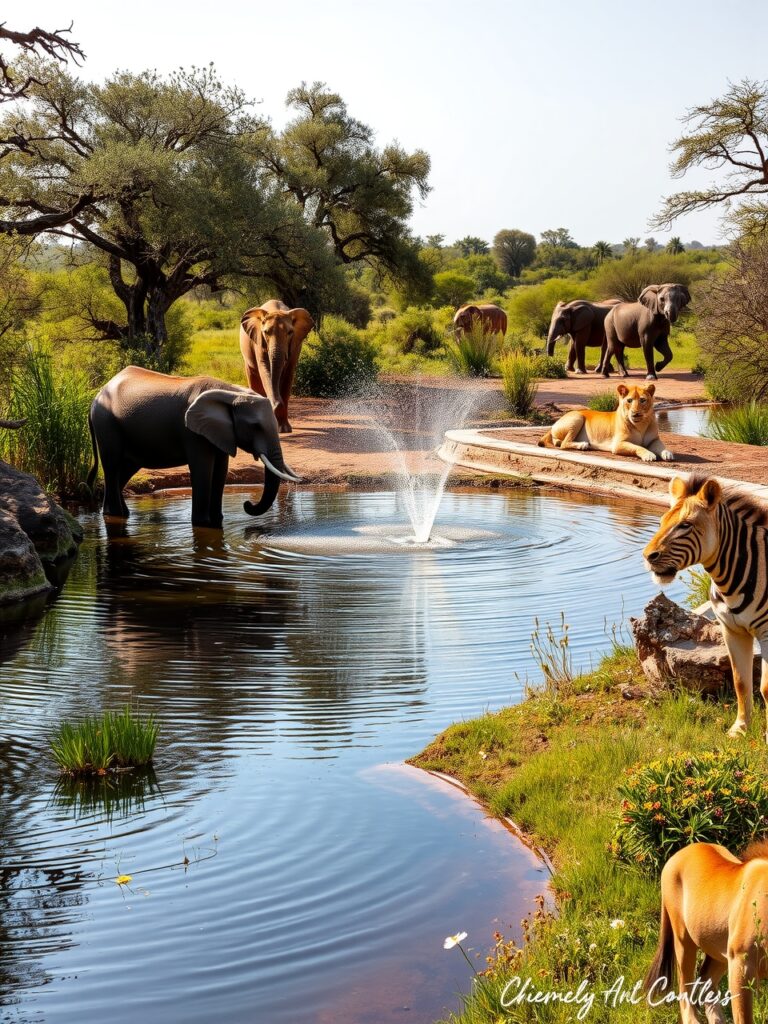 Wildlife Gathering at a Serene Waterhole – free AI stock image