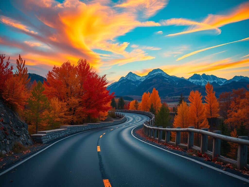 Winding Road Through an Autumn Landscape – free AI stock image
