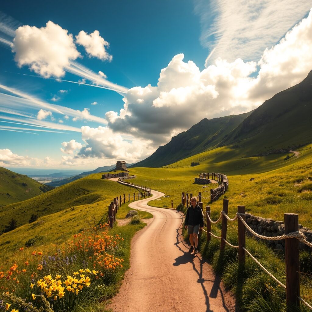 Winding Road Through Lush Green Hills – free AI stock image