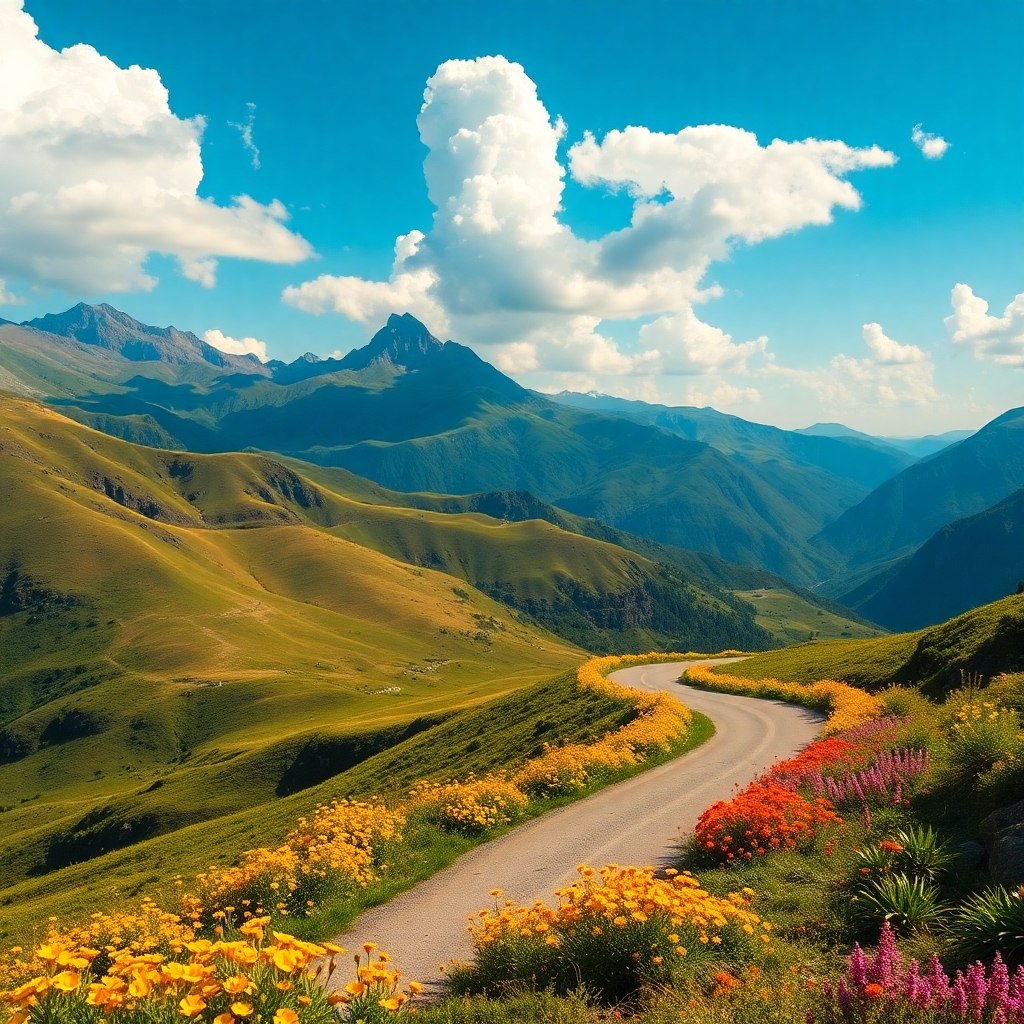Winding Road Through Lush Green Mountains – free AI stock image