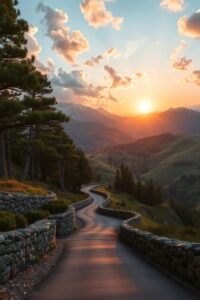 Winding Road Through Lush Green Mountains – free AI stock image