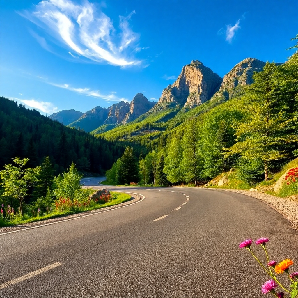 Winding Road Through Lush Green Mountains – free AI stock image