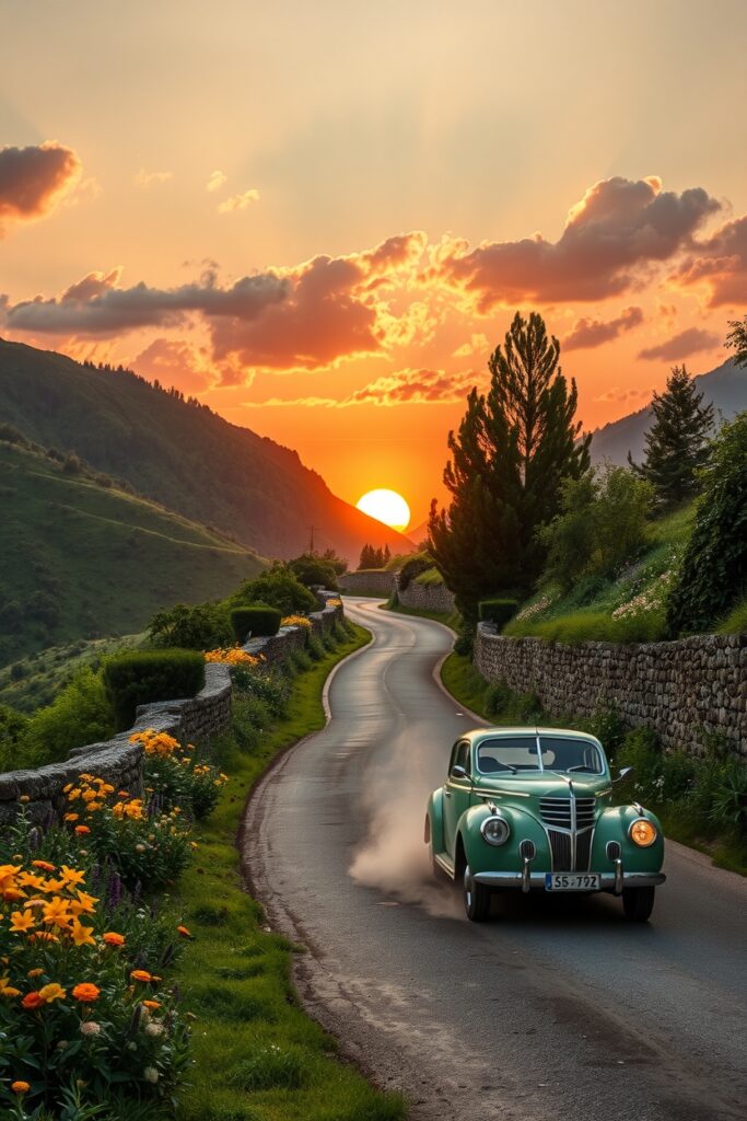 Winding Road Through Lush Green Mountains – free AI stock image