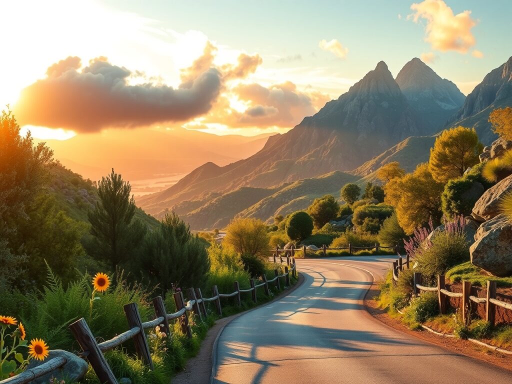 Winding Road Through Lush Green Mountains – free AI stock image