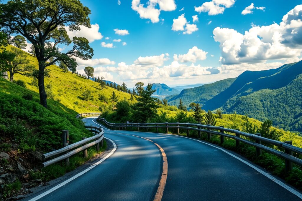 Winding Road Through Lush Green Mountains – free AI stock image