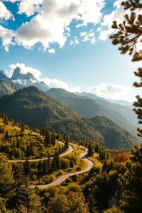 Winding Road Through Lush Green Mountains – free AI stock image