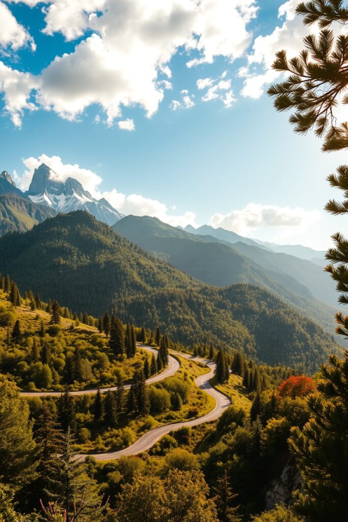 Winding Road Through Lush Green Mountains – free AI stock image