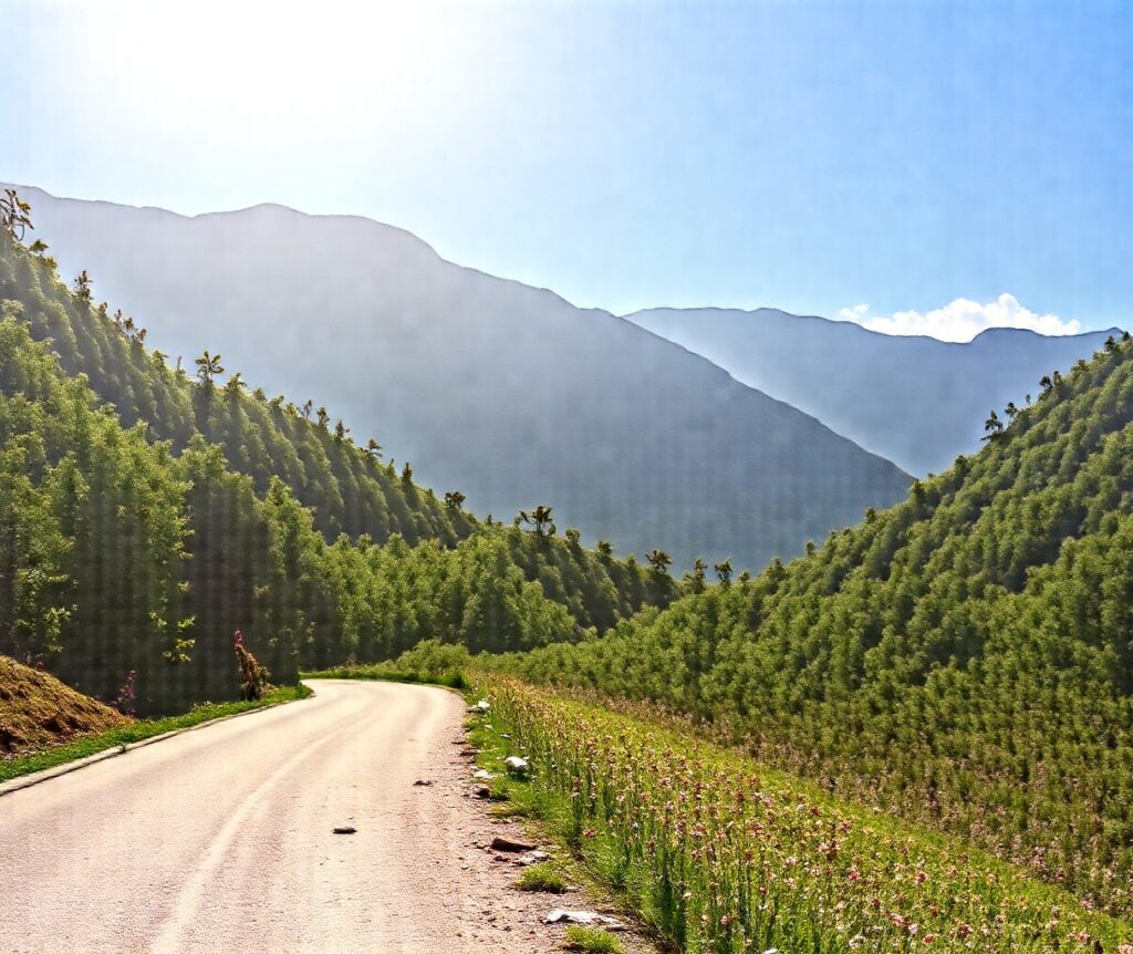 Winding Road Through Lush Green Mountains – free AI stock image