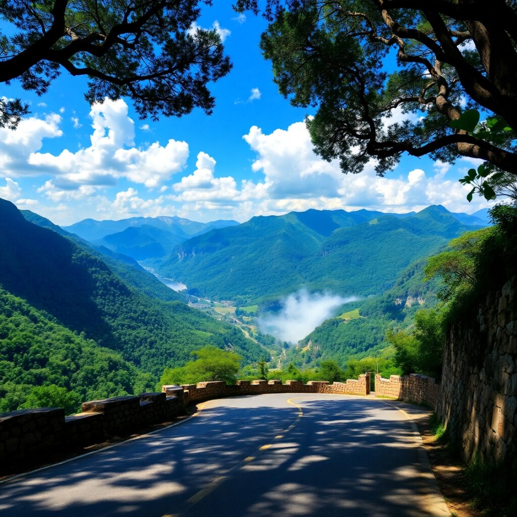 Winding Road Through Lush Green Mountains – free AI stock image