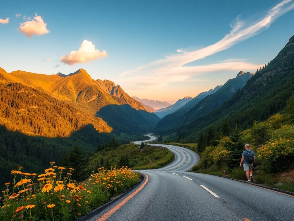 Winding Road Through Lush Green Mountains – free AI stock image