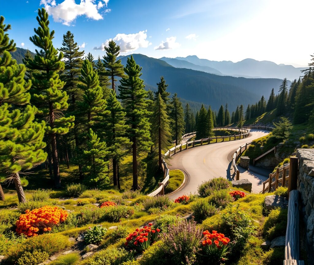 Winding Road Through Lush Mountain Pass – free AI stock image