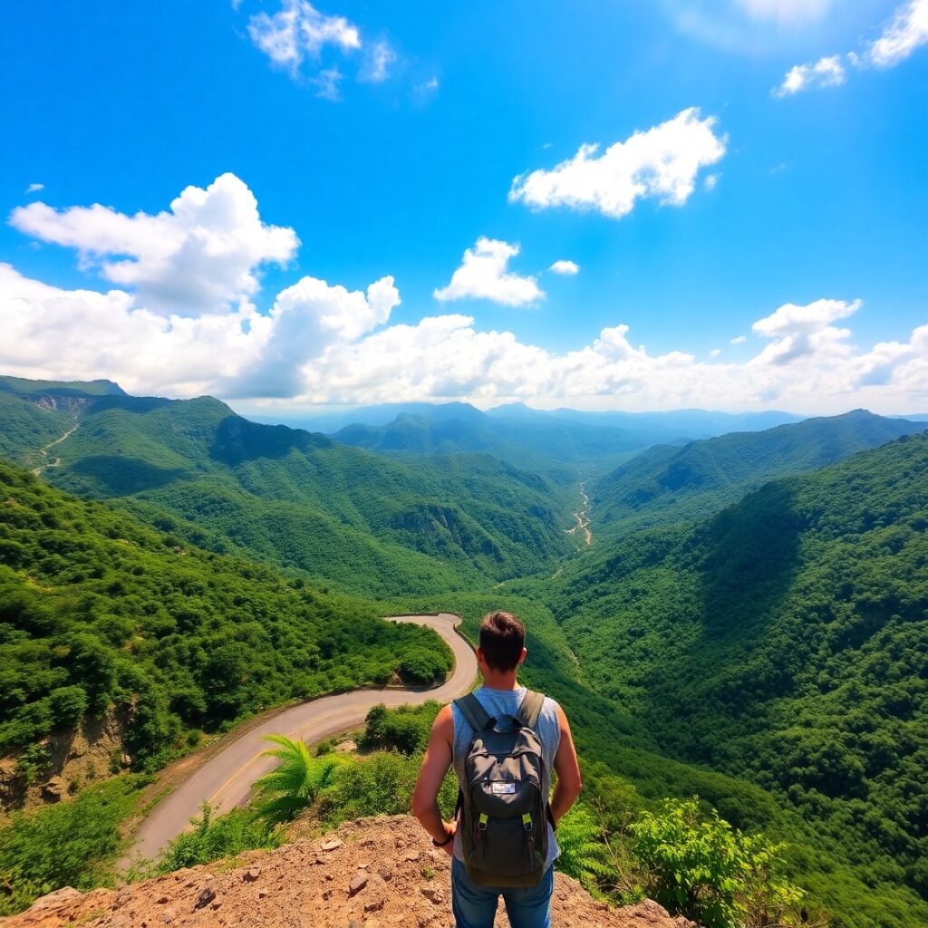 Winding Road Through Lush Mountains – free AI stock image