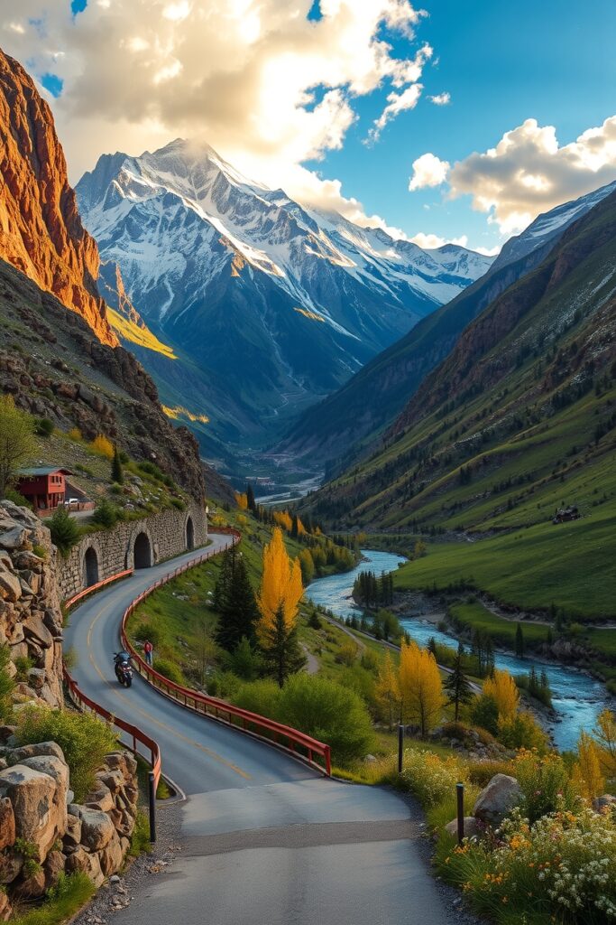 Winding Road through Majestic Mountain Pass – free AI stock image