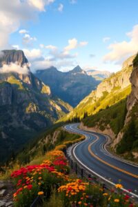 Winding Road Through Majestic Mountain Scenery – free AI stock image