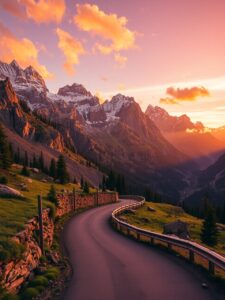 Winding Road Through Majestic Mountains – free AI stock image