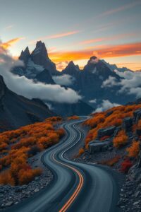 Winding Road Through Majestic Mountains – free AI stock image
