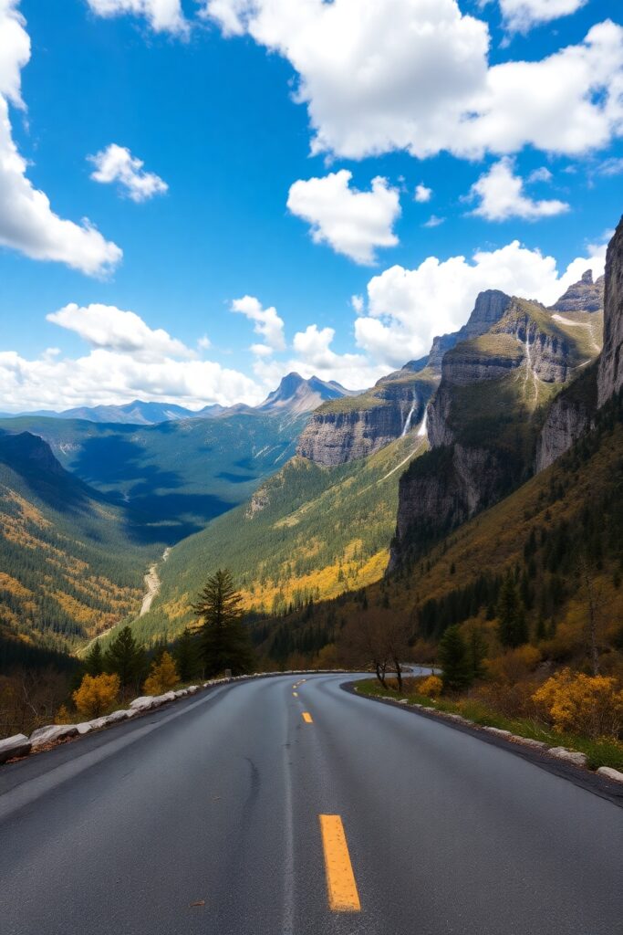 Winding Road Through Majestic Mountains – free AI stock image