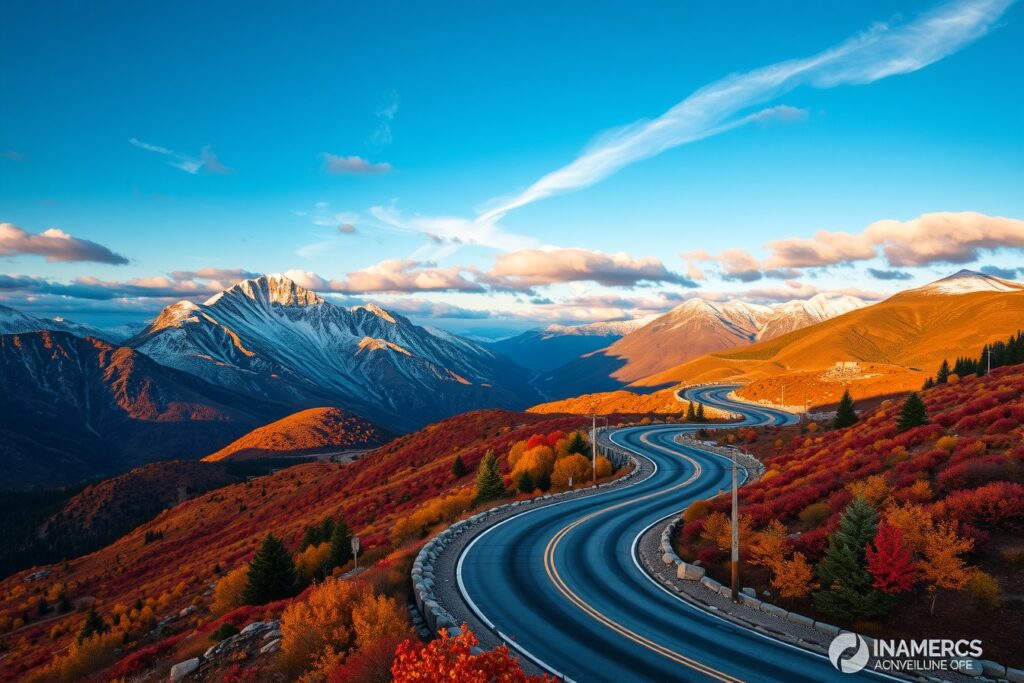 Winding Road Through Majestic Mountains – free AI stock image