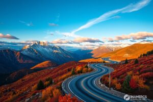 Winding Road Through Majestic Mountains – free AI stock image