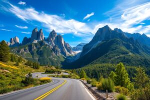 Winding Road Through Majestic Mountains – free AI stock image