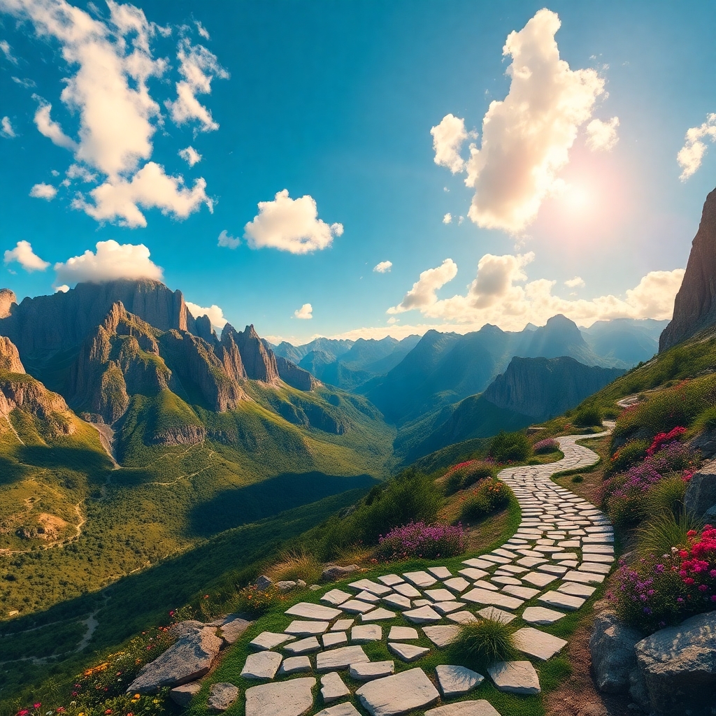 Winding Road Through Mystical Mountains – free AI stock image