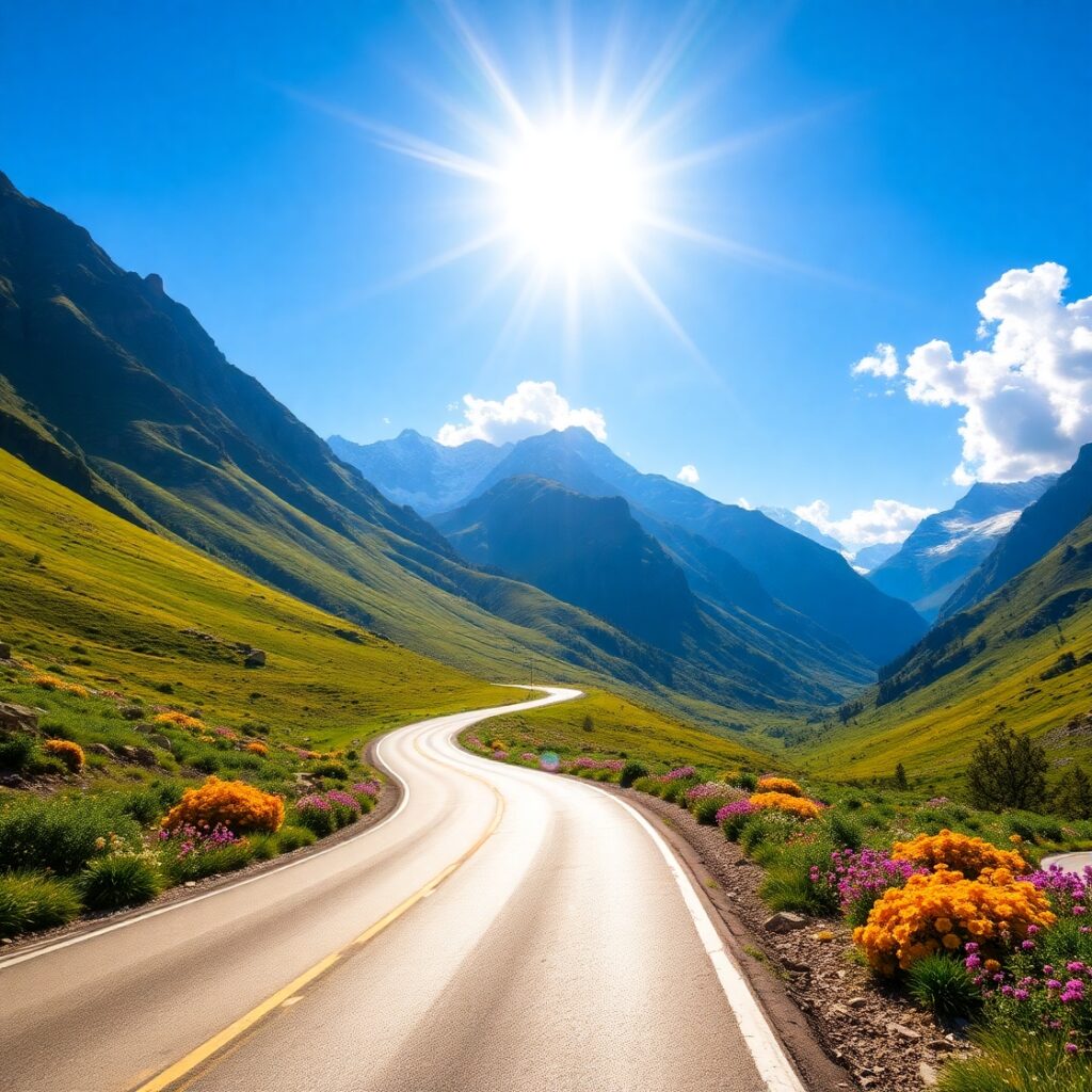 Winding Road Through Scenic Mountain Pass – free AI stock image