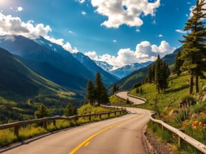 Winding Road Through Serene Mountain Landscape – free AI stock image