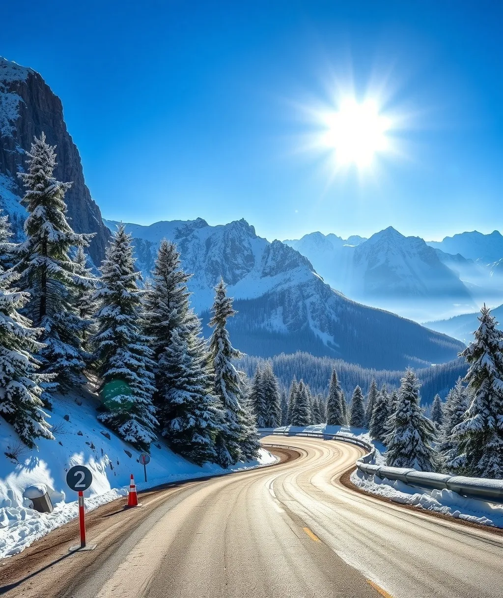 Winding Road Through Snowy Mountains