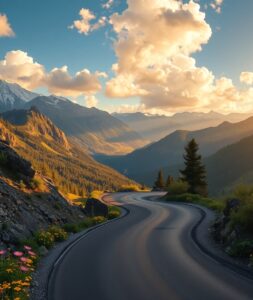 Winding Road Through Stunning Mountain Landscape – free AI stock image