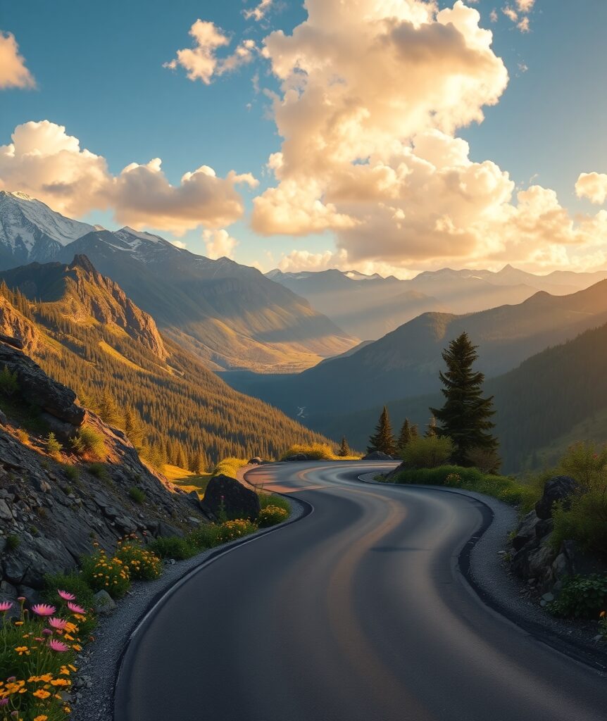 Winding Road Through Stunning Mountain Landscape – free AI stock image