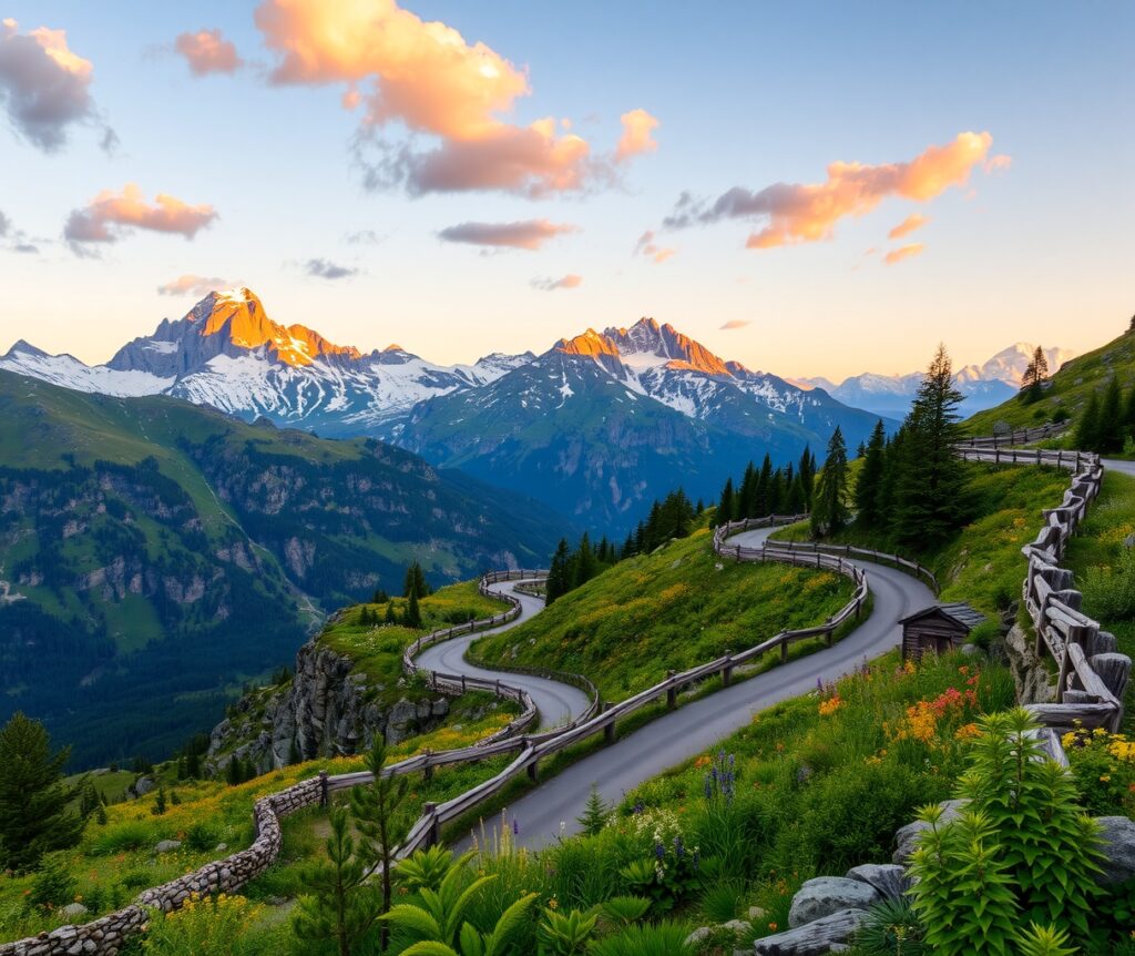 Winding Road Through the Majestic Mountains – free AI stock image