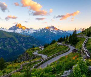 Winding Road Through the Majestic Mountains – free AI stock image